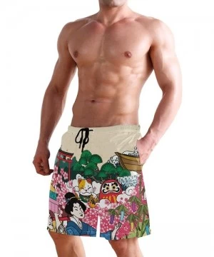 Board Shorts Men's Quick Dry Swim Trunks with Pockets Beach Board Shorts Bathing Suits - Traditional Japan Cheery Blossom Vie...