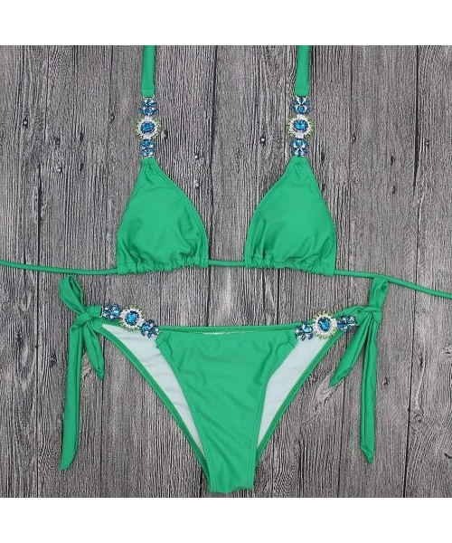 Sets Bikinis Set Sexy Swimwear Women Jeweled Bikini Set Push up Swimsuit Push Up Bikini Green - CM18QK3H3TZ