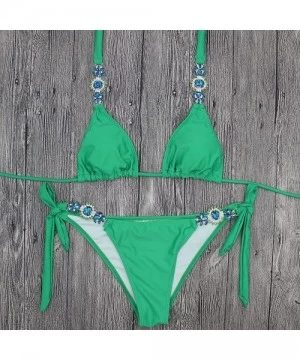 Sets Bikinis Set Sexy Swimwear Women Jeweled Bikini Set Push up Swimsuit Push Up Bikini Green - CM18QK3H3TZ