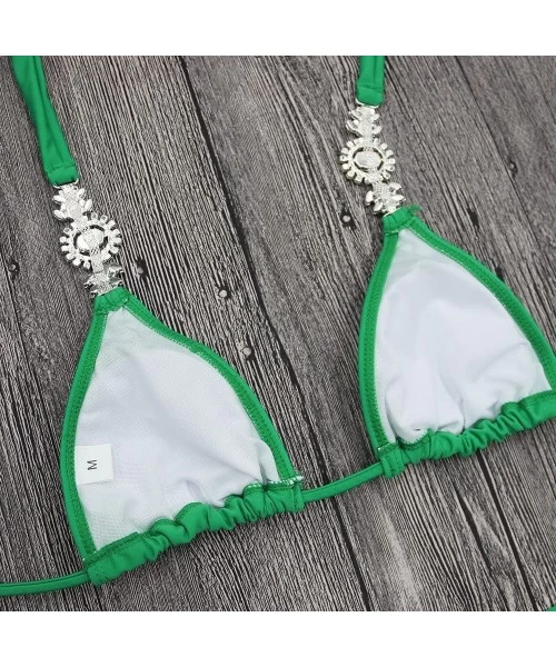 Sets Bikinis Set Sexy Swimwear Women Jeweled Bikini Set Push up Swimsuit Push Up Bikini Green - CM18QK3H3TZ