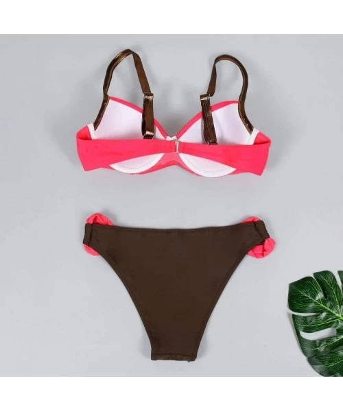 Rash Guards Womens Padded Push Up Bra Bikini Set Two Piece Swimsuit Triangle Bathing Suit Swimwear Beachwear Watermelon Red b...