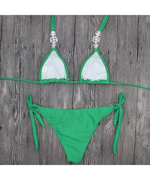 Sets Bikinis Set Sexy Swimwear Women Jeweled Bikini Set Push up Swimsuit Push Up Bikini Green - CM18QK3H3TZ