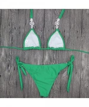 Sets Bikinis Set Sexy Swimwear Women Jeweled Bikini Set Push up Swimsuit Push Up Bikini Green - CM18QK3H3TZ