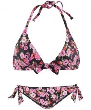 Sets Women's Sexy Triangle Halter Bikini Set Push Up Two Piecee Swimsuits Padded Tie Knot Swimwear Bathing Suits Floral Pink ...