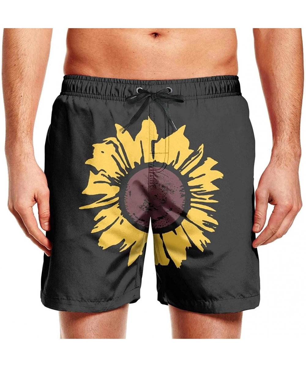 Board Shorts Men's Sportwear Quick Dry Board Shorts Jellyfish Blue Swim Trunks - Kansas Sunflower Logo - C418QWY7GHE