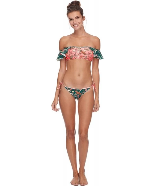 Tankinis Women's Tiki Tie Side Cheeky Bikini Bottom Swimsuit - Paradise Floral Print - C518ICQ24OU