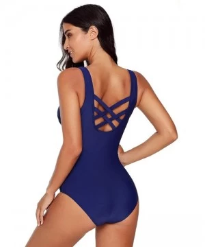 One-Pieces Women's Square Neck Cheeky High Cut One-Piece Swimsuit Monokini - Blue - C318SQ067KH