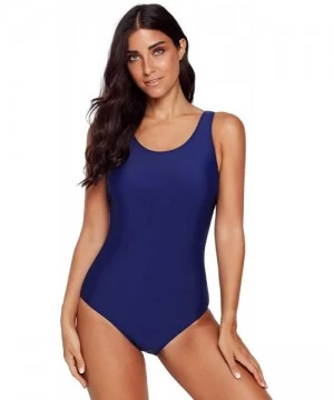 One-Pieces Women's Square Neck Cheeky High Cut One-Piece Swimsuit Monokini - Blue - C318SQ067KH