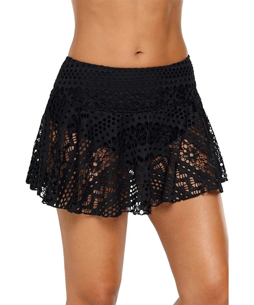 Tankinis Womens Lace Hollow Out Swimsuit Tankini Bikini Bottom Swim Board Shorts Skort Swimdress - A-black Lace Skirt - C1195...