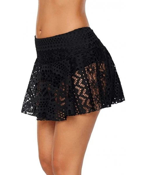 Tankinis Womens Lace Hollow Out Swimsuit Tankini Bikini Bottom Swim Board Shorts Skort Swimdress - A-black Lace Skirt - C1195...