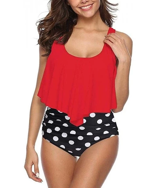 Sets Swimsuit Female 2020 New Bikini Split Bikini - Red Polka Dot Pants - CR190WMGTAO