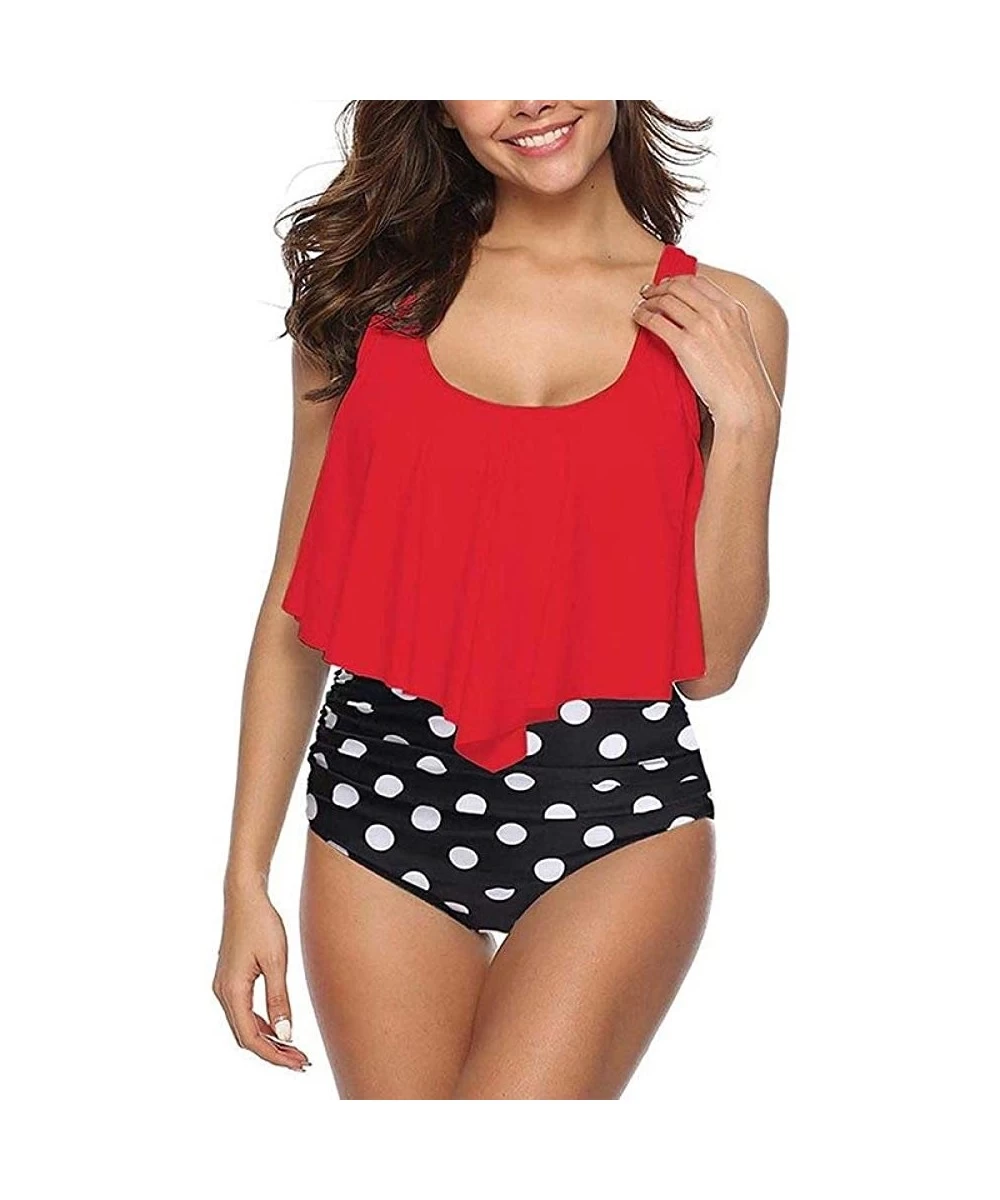 Sets Swimsuit Female 2020 New Bikini Split Bikini - Red Polka Dot Pants - CR190WMGTAO