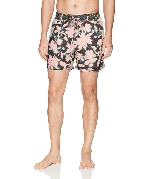 Trunks Men's Printed Elastic Waist Mid Length Swimsuit Trunks 6" Inseam - Wildcard Black Floral - CS18O5CS9OK