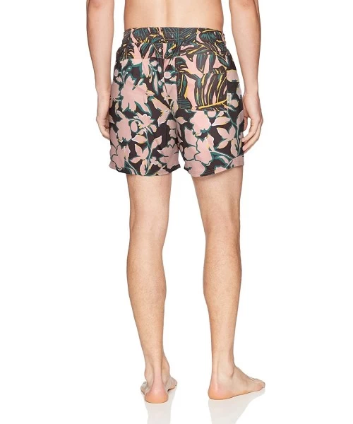 Trunks Men's Printed Elastic Waist Mid Length Swimsuit Trunks 6" Inseam - Wildcard Black Floral - CS18O5CS9OK