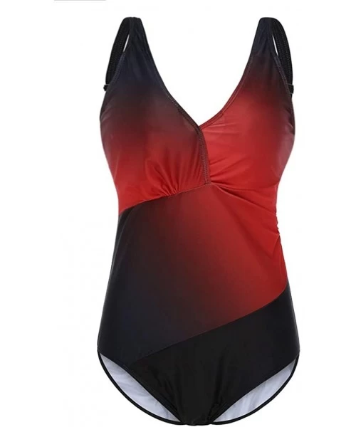 Rash Guards Women's Plus Size One Piece Athletic Training Swimsuits Swimwear Bathing Suit - Red - C7196UNRT7L