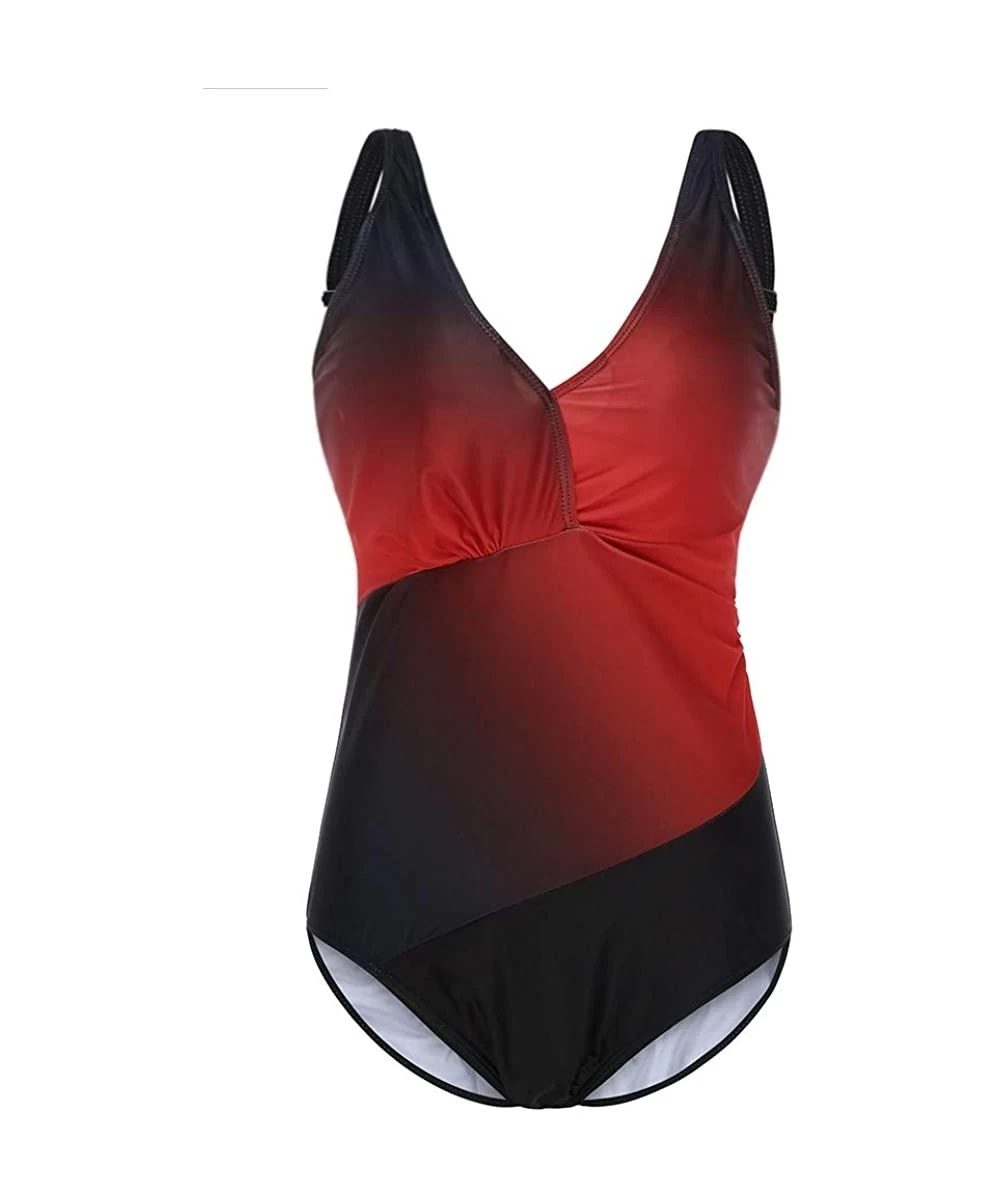 Rash Guards Women's Plus Size One Piece Athletic Training Swimsuits Swimwear Bathing Suit - Red - C7196UNRT7L