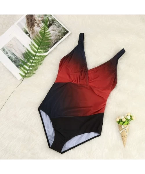 Rash Guards Women's Plus Size One Piece Athletic Training Swimsuits Swimwear Bathing Suit - Red - C7196UNRT7L