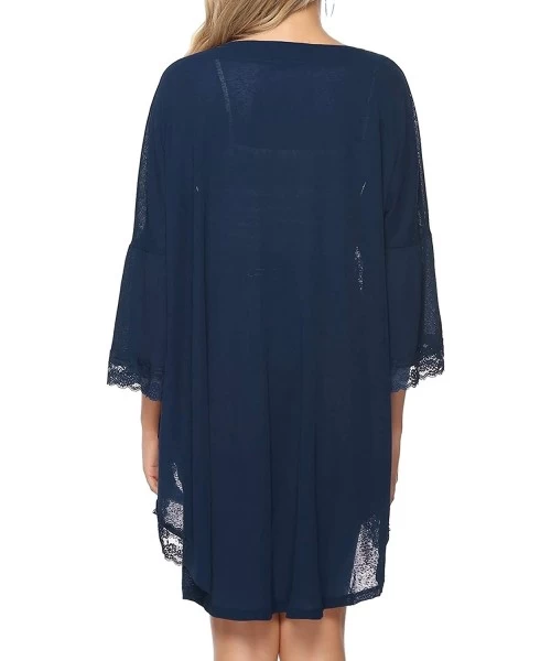 Cover-Ups Women's Cardigan Cover Up 3/4 Bell Sleeve Lace Kimono Cardigan Blouse Top - Navy - C418W2DX2GN