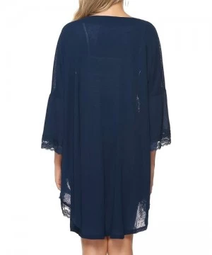 Cover-Ups Women's Cardigan Cover Up 3/4 Bell Sleeve Lace Kimono Cardigan Blouse Top - Navy - C418W2DX2GN