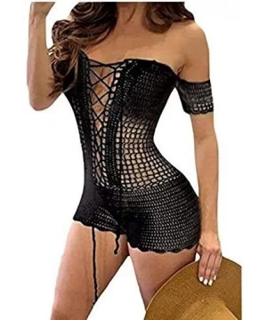 Cover-Ups Women's Bathing Suit Cover Ups Sexy Swimwear Crochet Lace Beach Long Dress - Y-black - CC196GZOXN9