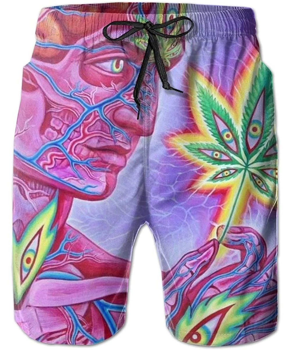 Board Shorts Men Beach Board Shorts Surfing Swimwear Swim Trunks (Palm Trees Sea Beach Theme) - Zen Weed Art - CH18WTO6SYE