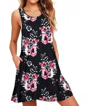 Cover-Ups Women's Summer Casual Print Loose Dress Sleeveless Sundress Swimsuit with Pockets Beach Dresses Cover Up Multicolou...