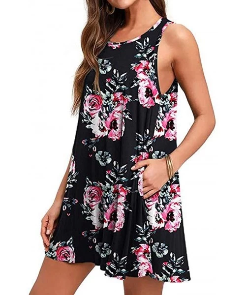 Cover-Ups Women's Summer Casual Print Loose Dress Sleeveless Sundress Swimsuit with Pockets Beach Dresses Cover Up Multicolou...