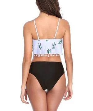 Bottoms High Waisted Bikini Swimsuits for Women Retro Ruffled Flounce Swimwear Two Piece Tankini Bathing Suits - Cactus - CB1...