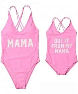 One-Pieces Mommy and Me Swimsuits One Piece Letter Print Matching Bathing Suit - Pink - C019724ED0I