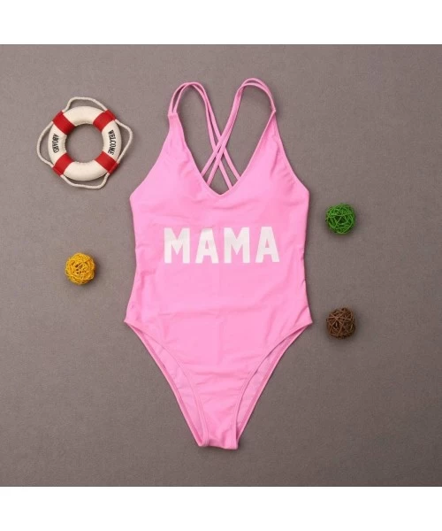 One-Pieces Mommy and Me Swimsuits One Piece Letter Print Matching Bathing Suit - Pink - C019724ED0I