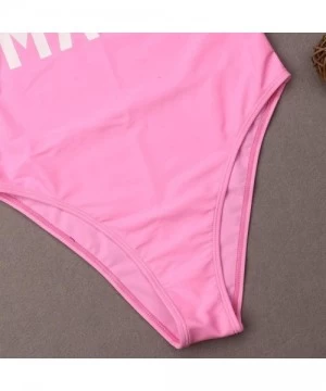 One-Pieces Mommy and Me Swimsuits One Piece Letter Print Matching Bathing Suit - Pink - C019724ED0I