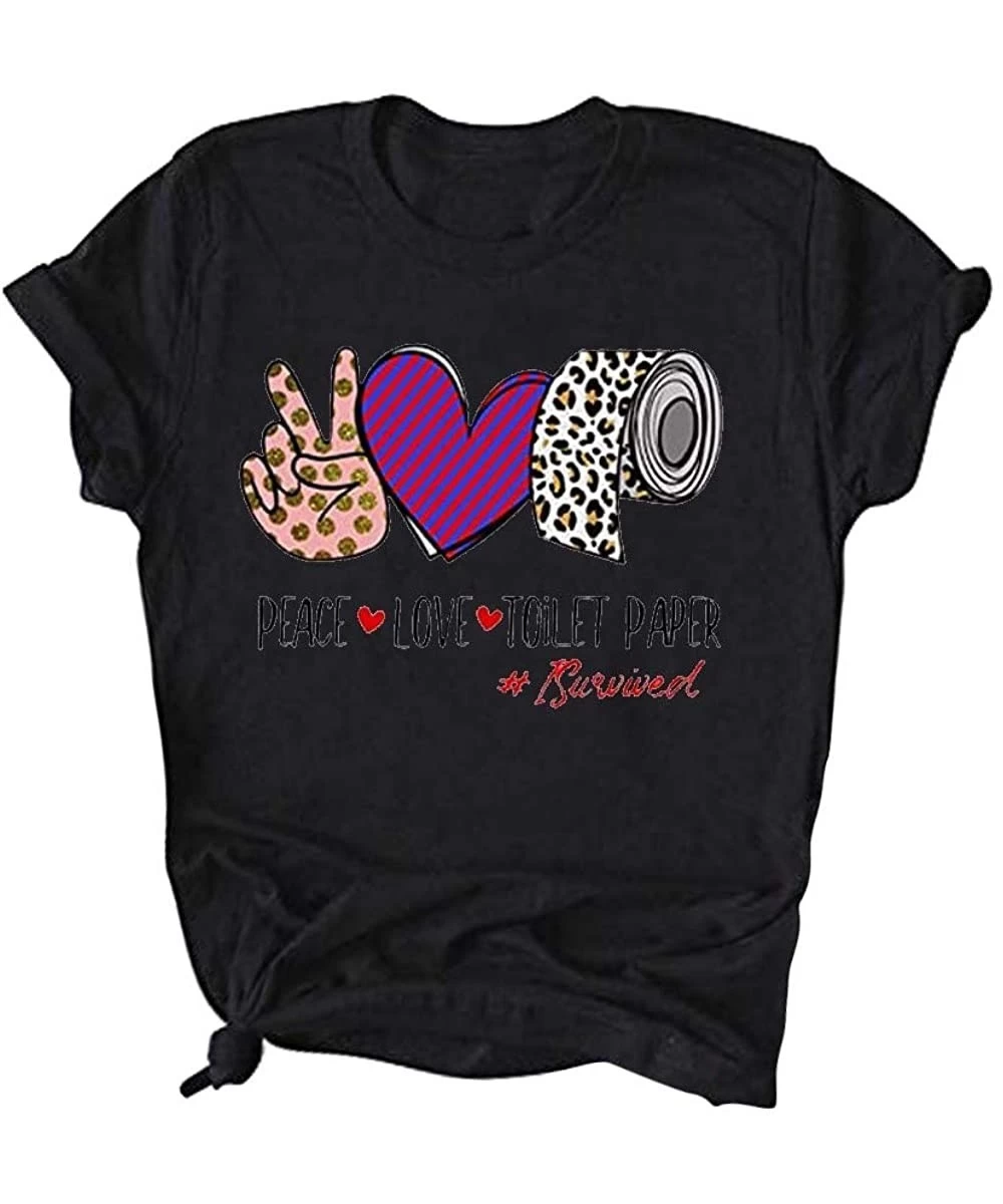 Rash Guards Peace Love Toilet Paper Print Graphic Tees for Women Leopard Shirt Short Sleeve Funny Love Life Tops - Black - CD...