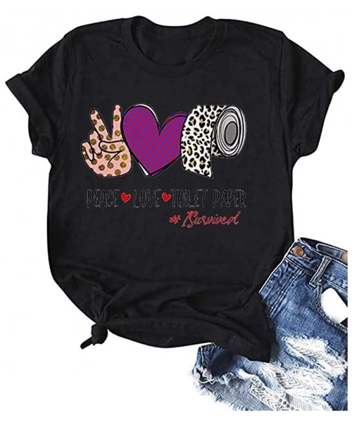 Rash Guards Peace Love Toilet Paper Print Graphic Tees for Women Leopard Shirt Short Sleeve Funny Love Life Tops - Black - CD...