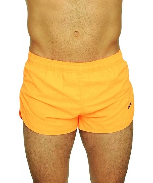 Trunks Men's Side Split Running Shorts American Flag Swimwear - Neon Orange - C011VXWLIF7