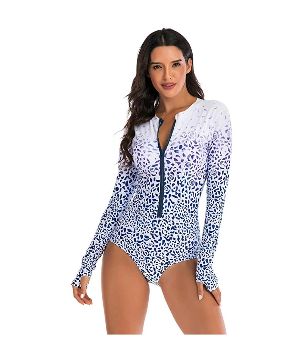 Rash Guards Women's One Piece Long Sleeve Rashguard Wetsuit Swimsuit Sun Protection Bathing Suits - 01 White Floral - CV194L5...