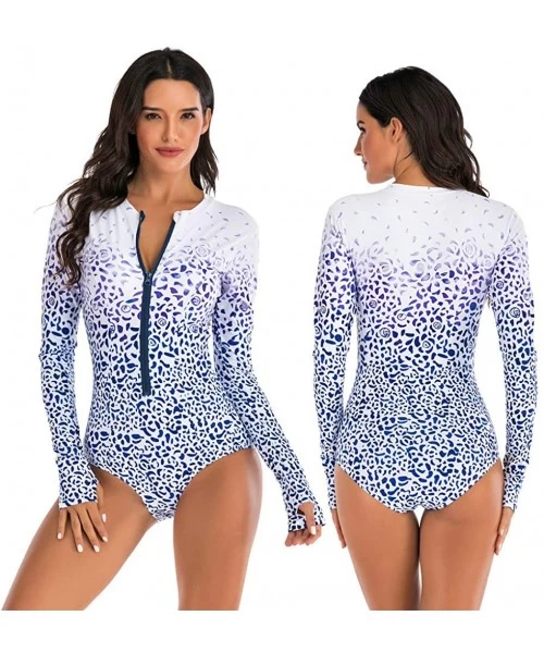 Rash Guards Women's One Piece Long Sleeve Rashguard Wetsuit Swimsuit Sun Protection Bathing Suits - 01 White Floral - CV194L5...