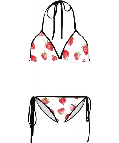 Racing Women's Bikini Swimsuit Halter Strap Tie Back Swimwear 2 Pieces Sets Strawberries - Style 1 - CS18RHC4WI6