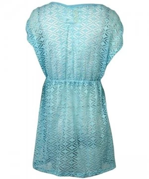 Cover-Ups Women's V-Neck Crochet Dress Swim Cover-Up - Aqua - CS12O0TR83M