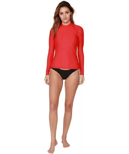 Rash Guards Women's UV Sun Protection Long Sleeve Rash Guard Wetsuit Swimsuit Top - Red - CW12I3BI4WP