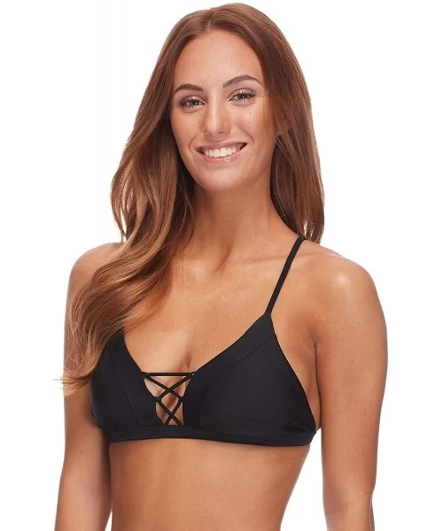 Tops Women's Smoothies Phoebe Solid Fixed Triangle Bikini Top Swimsuit - Black - C81869CNQ7Y