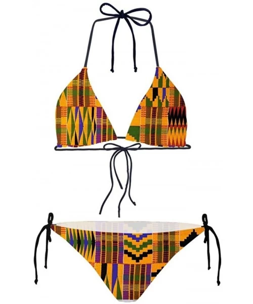 Sets Women African Swimsuit Two Piece Lace Up Backless Print Bathing Suit - African Print 2 - CX18O3GL8IR