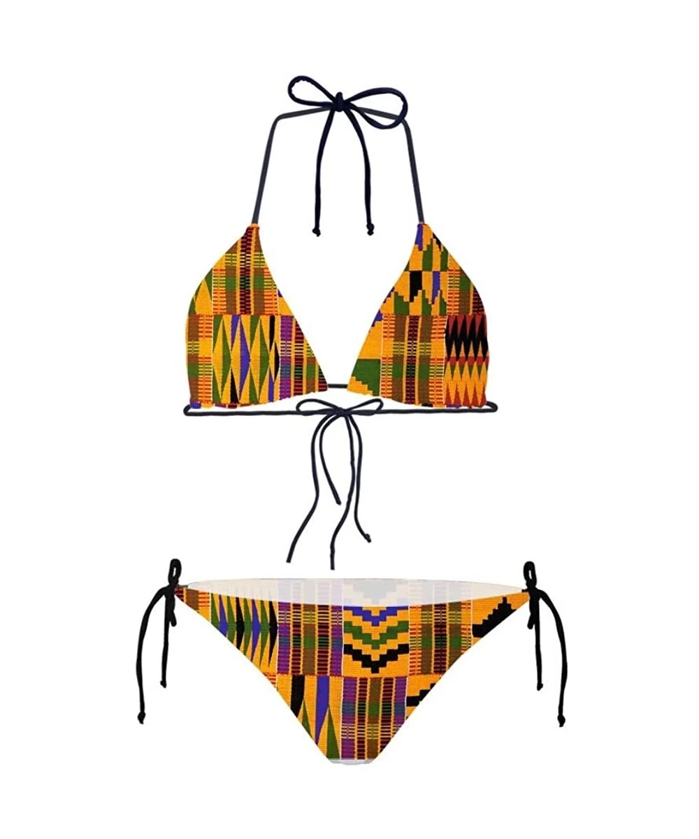 Sets Women African Swimsuit Two Piece Lace Up Backless Print Bathing Suit - African Print 2 - CX18O3GL8IR