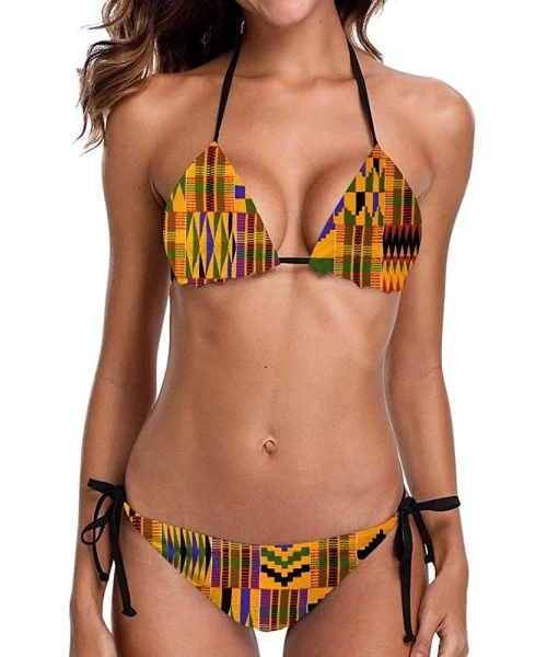 Sets Women African Swimsuit Two Piece Lace Up Backless Print Bathing Suit - African Print 2 - CX18O3GL8IR