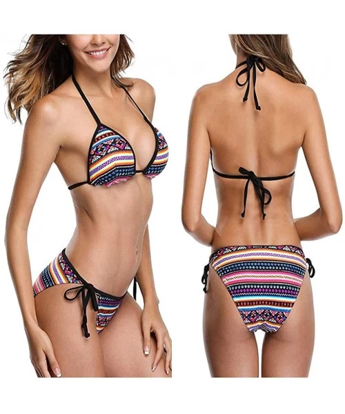 Sets Women African Swimsuit Two Piece Lace Up Backless Print Bathing Suit - African Print 2 - CX18O3GL8IR