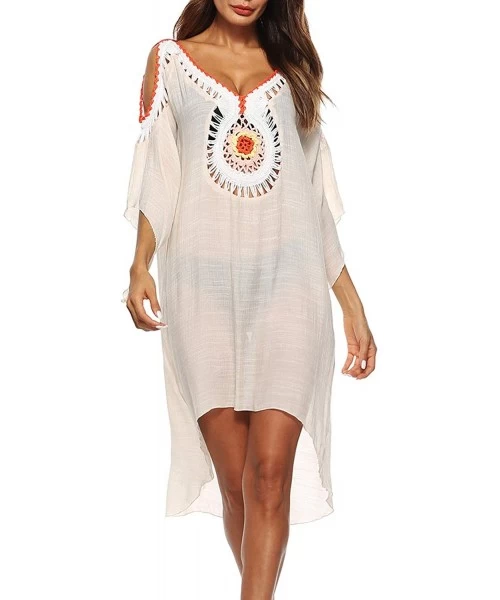 Cover-Ups Women's Bathing Suits Kaftans Swimsuit Bikini Cover Ups Swimwear Chiffon Beach Maxi Dress - B Beige - CV18QL0QATI