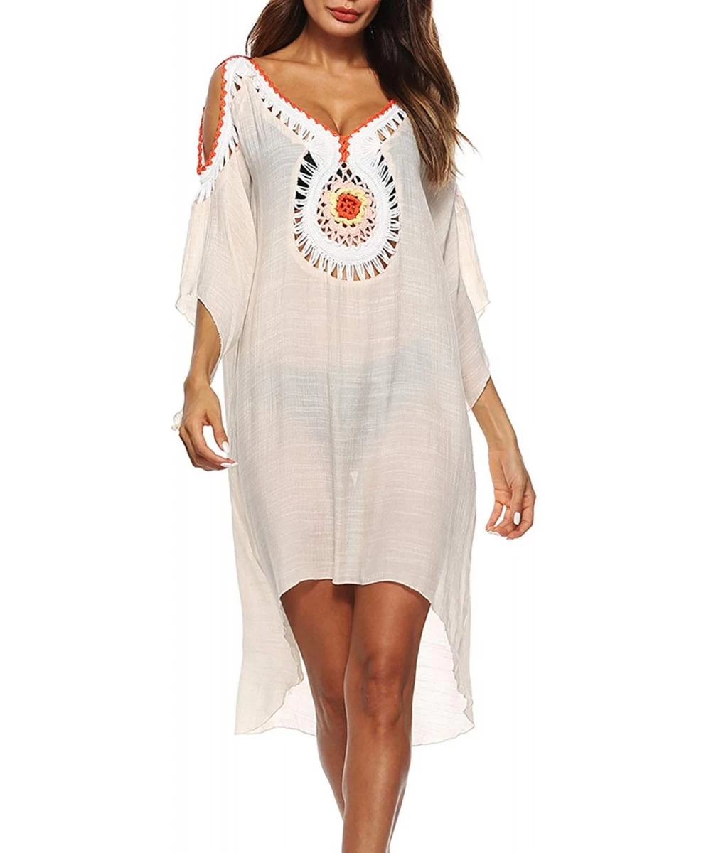 Cover-Ups Women's Bathing Suits Kaftans Swimsuit Bikini Cover Ups Swimwear Chiffon Beach Maxi Dress - B Beige - CV18QL0QATI