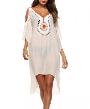 Cover-Ups Women's Bathing Suits Kaftans Swimsuit Bikini Cover Ups Swimwear Chiffon Beach Maxi Dress - B Beige - CV18QL0QATI