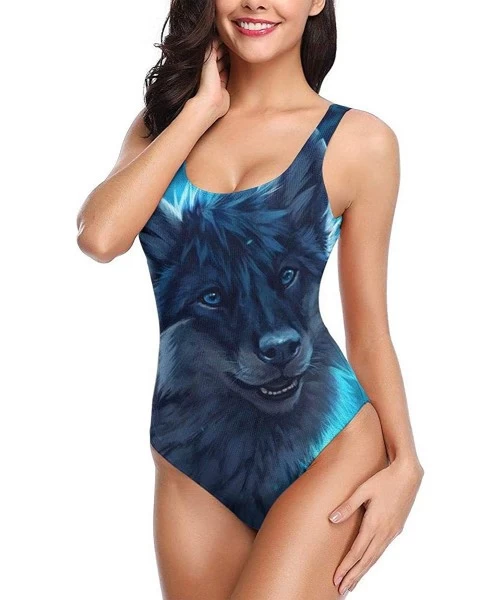 One-Pieces Girls Retro Bathing Suit Beach Swimwear for Fitness Daily Wear - Mythical Beautiful Wolf Night 5 - CJ1900EQ3HU