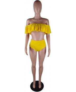 Sets Off The Shoulder Ruffle Bathing Bikini Crop Two Piece Tankini Womens Ruched Swimsuit 1016 - Yellow - C618RT3NM7E