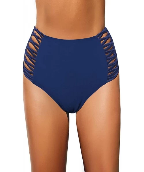 Tankinis Women High Waisted Bikini Bottoms Ruched Swim Brief Short Tankinis - Navy Blue-lace Up - C5193G930HW